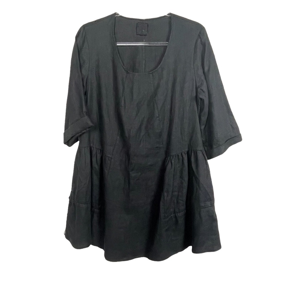 Animale 100%‎ Linen Dress Tunic M Black Lagenlook Artsy Minimalist Resort